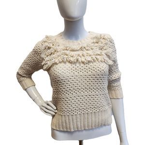 Anthropologie Far Away From Close White Fringe Sweater